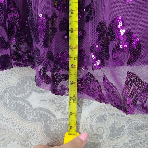 Purple cap sleeve formal floral pattern sequin dress Size 12 Wedding MOTB MOTG - Picture 10 of 12